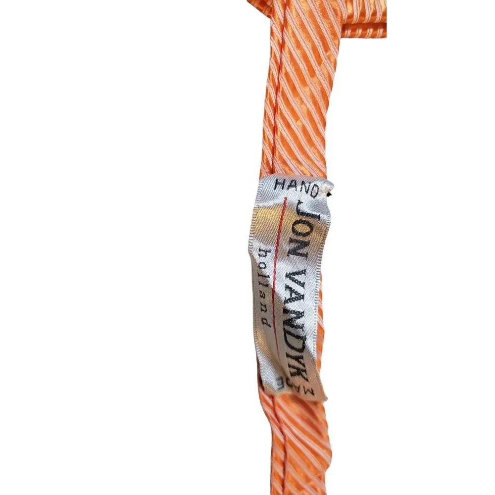 JON VANDYK HOLLAND BOW TIE‎ Mens Orange With Lt Orange Stripe Handmade 100% Poly